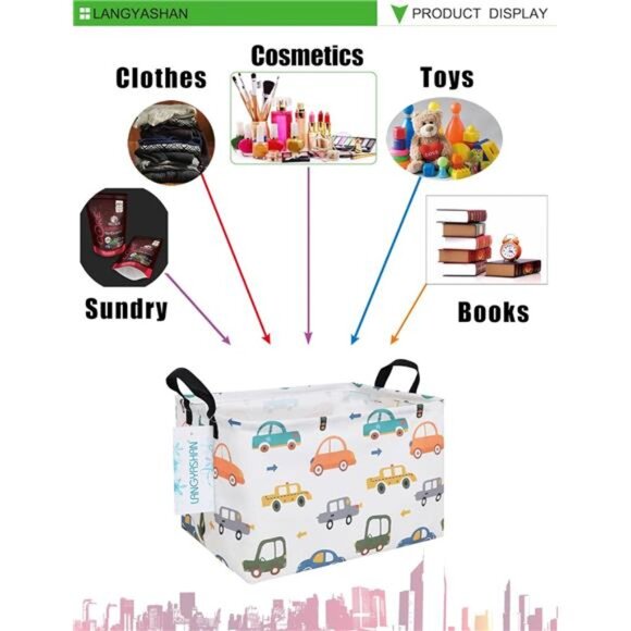 Rectangular Storage Bin Collapse Canvas Fabric Cartoon Storage Basket - Picture 4 of 8